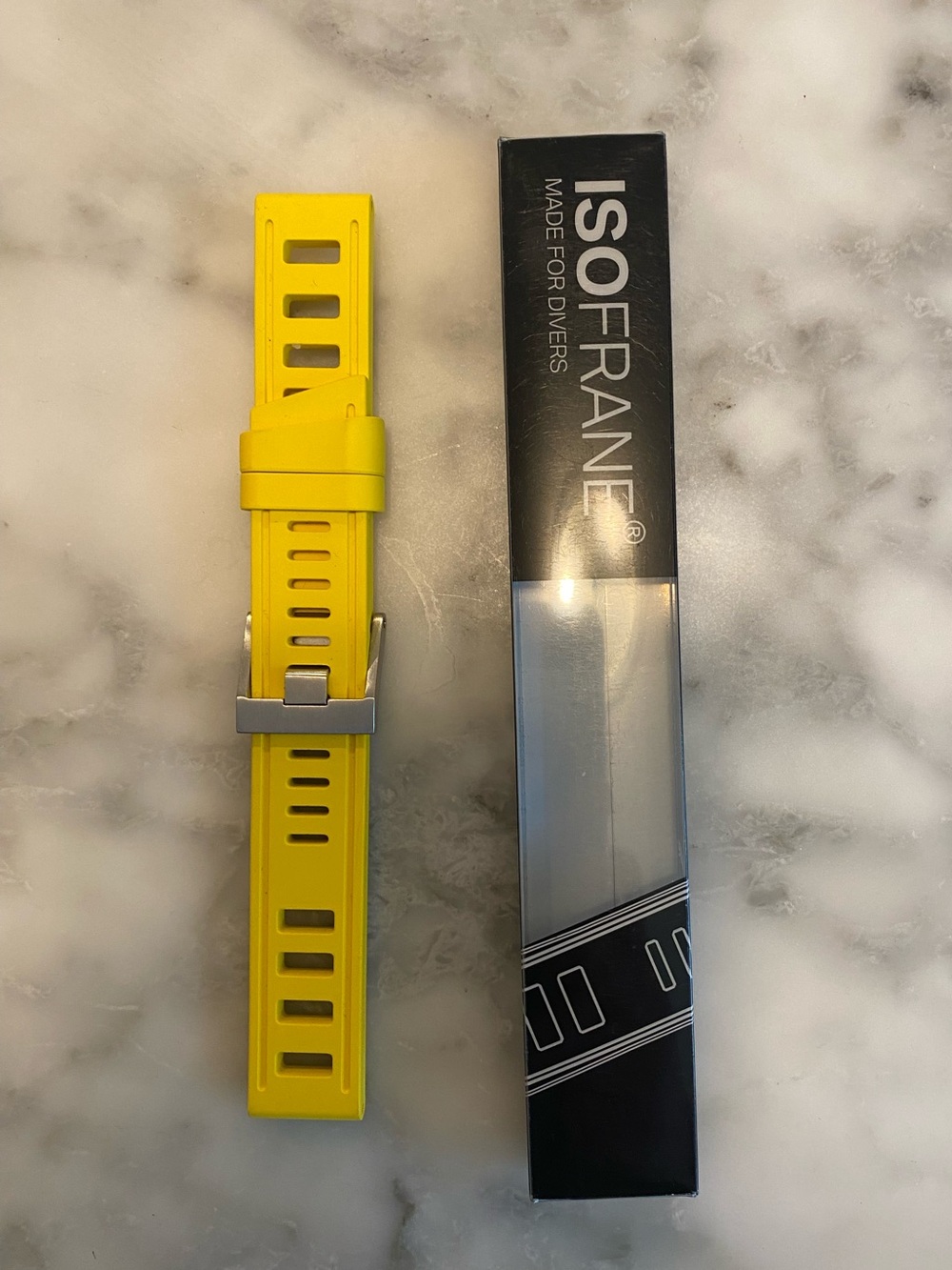 ISOfrane 1968 Rubber Dive Watch Strap Yellow with Stainless Hardware 20mm